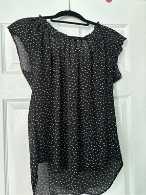 LC Lauren Conrad Black Blouse with White Floral Dot Print